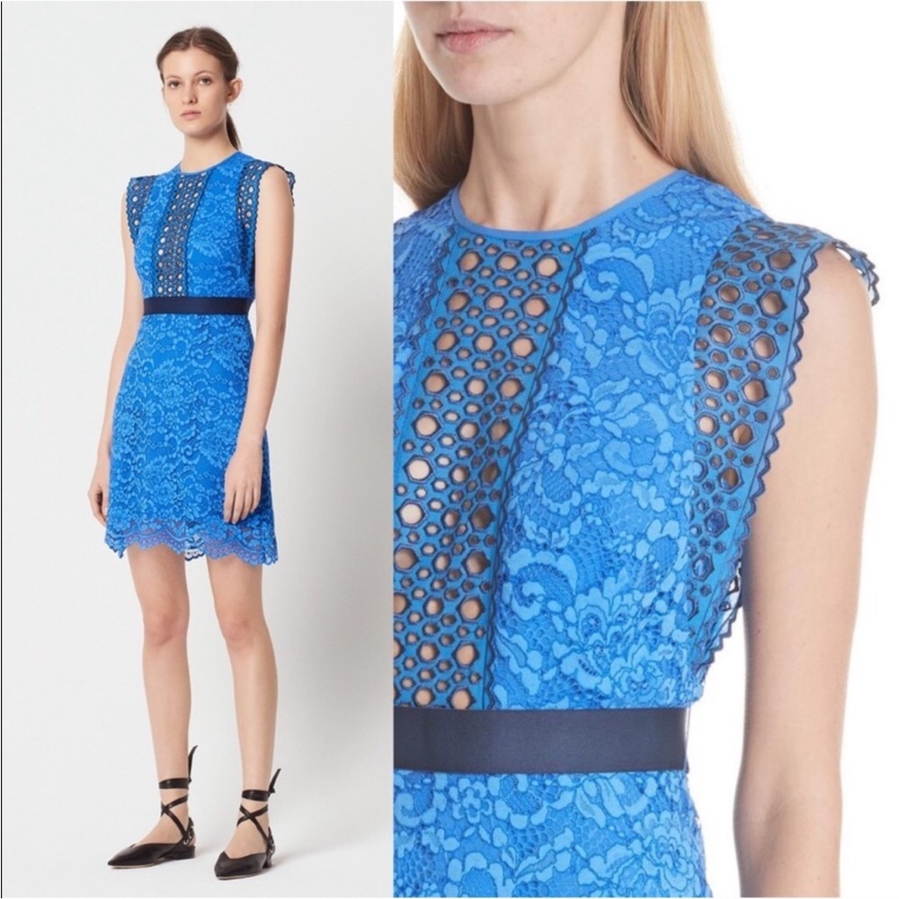 Sandro Paris Handi eyelet lace blue dress Sz 40 US M